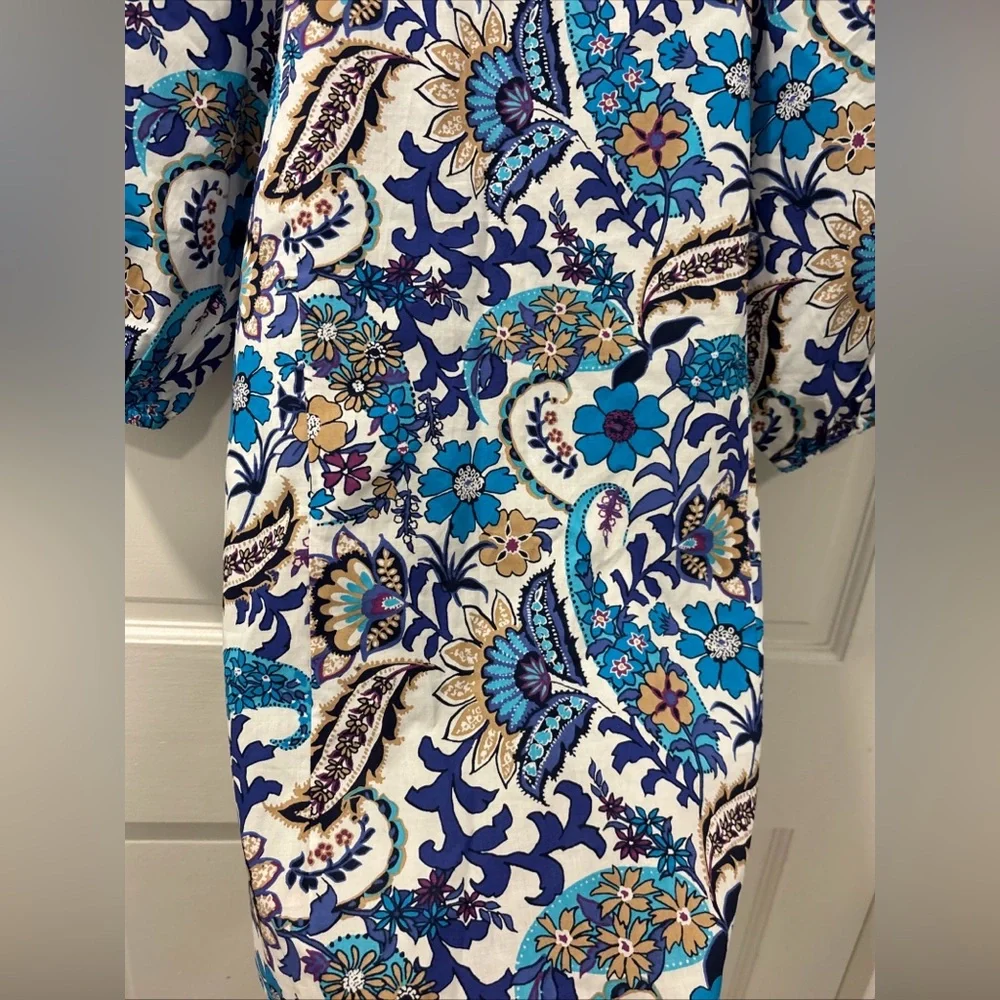 Talbots Blue, White and Tan Paisley Floral Square-Neck Blouse - Picture 9 of 9